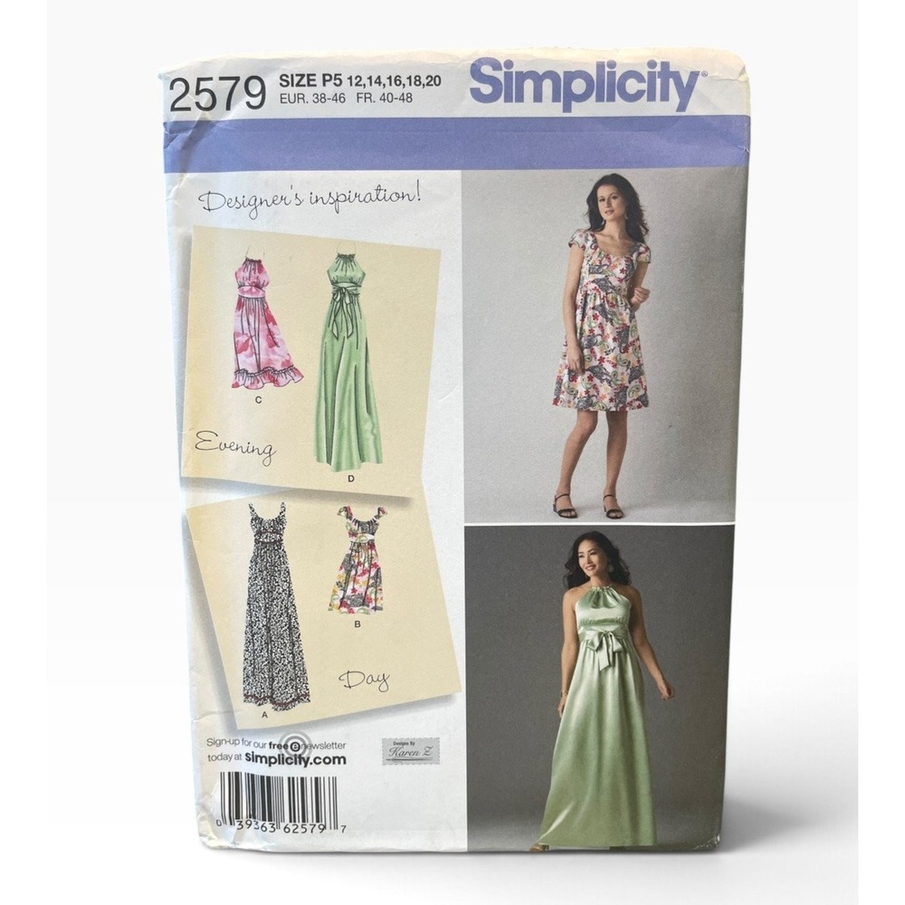 Simplicity Sewing Pattern 2579 Misses Size 12-20 Halter V-Neck Dress Uncut FF
